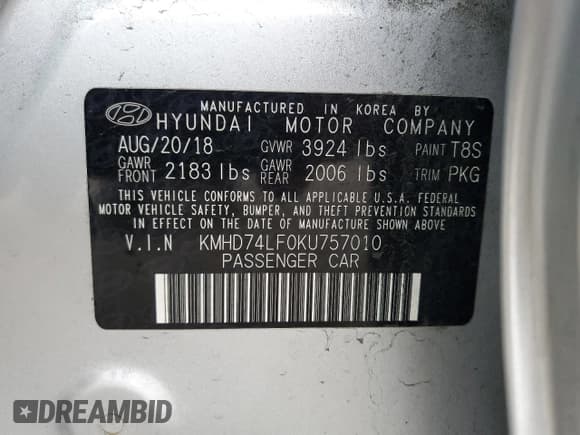 ✅ 2019 Hyundai Elantra SE • VIN: KMHD74LF0KU757010 • Lot: 81782175. Wystawiony na Copart z przebiegiem 77 147 mil. Bezpłatny archiwum sprzedaży aukcyjnych z USA i szczegółowy raport historii pojazdu na DreamBid. Zdjęcie 13.