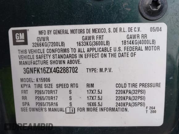 ✅ 2004 Chevrolet Suburban LS • VIN: 3GNFK16ZX4G288702 • Lot: 43874445. Listed on IAAI with 219,107 mi. Free auction sales archive from the USA and detailed vehicle history report at DreamBid. Image 9.