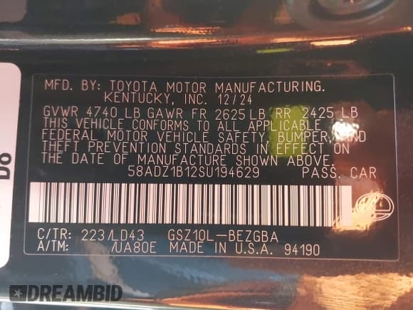 ✅ 2025 Lexus ES 350 • VIN: 58ADZ1B12SU194629 • Lot: 42406500. Listed on IAAI with 1,833 mi. Free auction sales archive from the USA and detailed vehicle history report at DreamBid. Image 9.