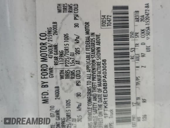 ✅ 2011 Ford Ranger XL • VIN: 1FTKR1ED8BPA03058 • Lot: 80874565. Wystawiony na Copart z przebiegiem 118 190 mil. Bezpłatny archiwum sprzedaży aukcyjnych z USA i szczegółowy raport historii pojazdu na DreamBid. Zdjęcie 12.