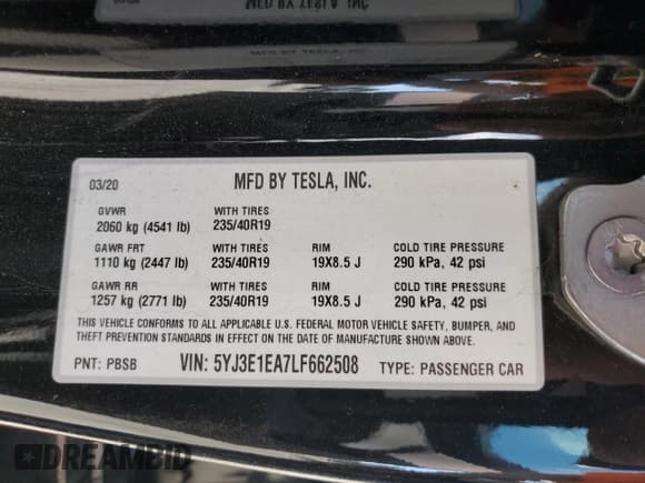 ✅ 2020 Tesla Model 3 Standard Range Plus • VIN: 5YJ3E1EA7LF662508 • Lot: 85361655. Wystawiony na Copart z przebiegiem 61 129 mil. Bezpłatny archiwum sprzedaży aukcyjnych z USA i szczegółowy raport historii pojazdu na DreamBid. Zdjęcie 12.