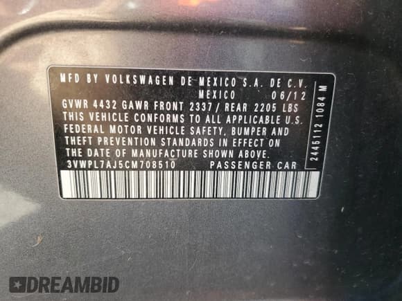 ✅ 2012 Volkswagen Jetta TDI • VIN: 3VWPL7AJ5CM708510 • Lot: 82481185. Wystawiony na Copart z przebiegiem 205 414 mil. Bezpłatny archiwum sprzedaży aukcyjnych z USA i szczegółowy raport historii pojazdu na DreamBid. Zdjęcie 12.