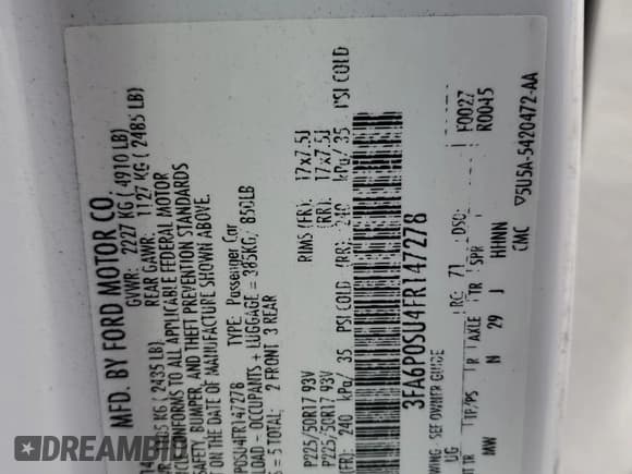 ✅ 2015 Ford Fusion Titanium • VIN: 3FA6P0SU4FR147278 • Лот: 82455295. Опубликован ранее на Copart с пробегом 174 318 миль. Бесплатный доступ к архиву аукционных продаж из США и подробный отчёт об истории автомобиля на DreamBid. Изображение 12.