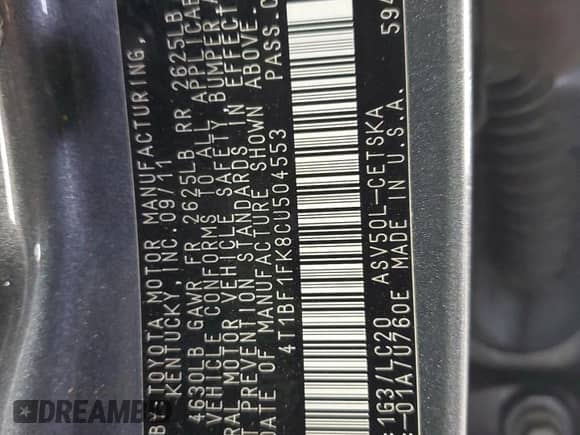 2012 Toyota Camry LE with VIN 4T1BF1FK8CU504553, listed as a Copart auction lot 90298705 with 147,700 mi miles and Salvage title. Bid and sale history available at DreamBid. Image 12.