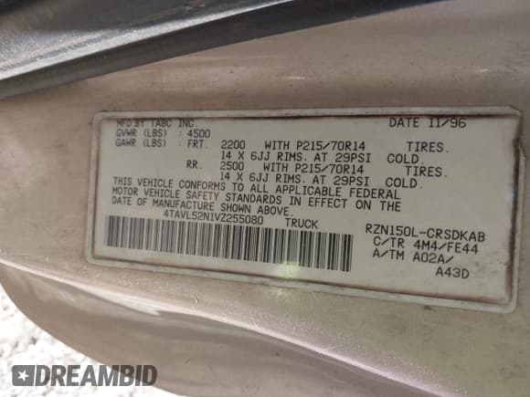 ✅ 1997 Toyota Tacoma • VIN: 4TAVL52N1VZ255080 • Lot: 42167962. Wystawiony na IAAI z przebiegiem 436 560 mil. Bezpłatny archiwum sprzedaży aukcyjnych z USA i szczegółowy raport historii pojazdu na DreamBid. Zdjęcie 9.