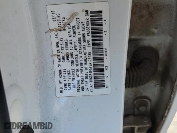 ✅ 2016 Honda Accord Sport • VIN: 1HGCR2F58GA176088 • Lot: 58177525. Listed on Copart with 139,314 mi. Free auction sales archive from the USA and detailed vehicle history report at DreamBid. Image 12.