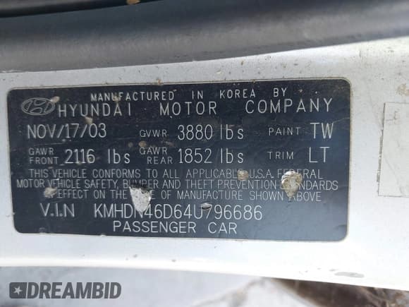 ✅ 2004 Hyundai Elantra GLS • VIN: KMHDN46D64U796686 • Lot: 42306228. Wystawiony na IAAI z przebiegiem Nie podano. Bezpłatny archiwum sprzedaży aukcyjnych z USA i szczegółowy raport historii pojazdu na DreamBid. Zdjęcie 9.