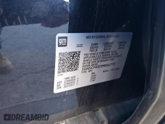 ✅ 2023 Chevrolet Suburban Premier • VIN: 1GNSCFKD7PR561778 • Lot: 75279964. Wystawiony na Copart z przebiegiem 36 846 mil. Bezpłatny archiwum sprzedaży aukcyjnych z USA i szczegółowy raport historii pojazdu na DreamBid. Zdjęcie 13.