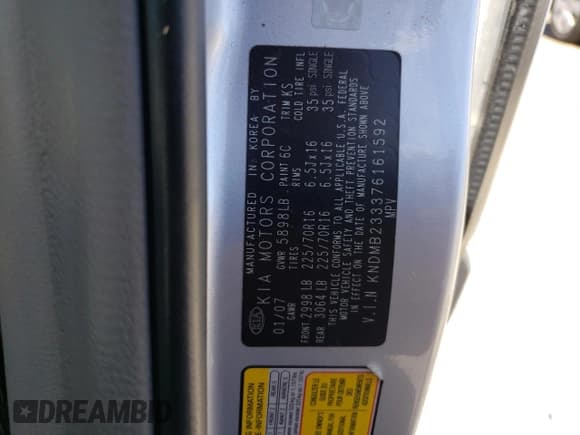 ✅ 2007 Kia Sedona EX • VIN: KNDMB233376161592 • Lot: 69476875. Wystawiony na Copart z przebiegiem 106 259 mil. Bezpłatny archiwum sprzedaży aukcyjnych z USA i szczegółowy raport historii pojazdu na DreamBid. Zdjęcie 13.