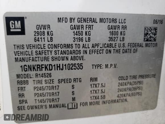 ✅ 2017 Chevrolet Traverse LS • VIN: 1GNKRFKD1HJ102535 • Лот: 53722334. Опубликован ранее на Copart с пробегом 119 201 миль. Бесплатный доступ к архиву аукционных продаж из США и подробный отчёт об истории автомобиля на DreamBid. Изображение 14.