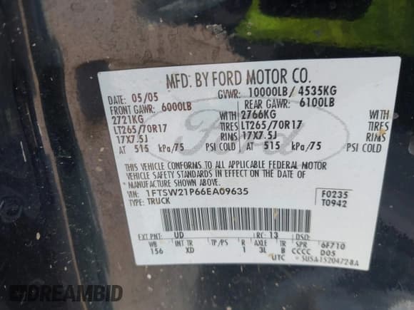 ✅ 2006 Ford F-250 XL • VIN: 1FTSW21P66EA09635 • Lot: 42618708. Listed on IAAI with 247,198 mi. Free auction sales archive from the USA and detailed vehicle history report at DreamBid. Image 9.