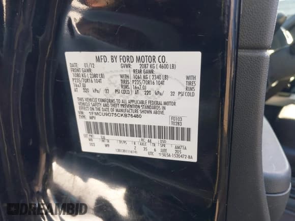 ✅ 2012 Ford Escape XLT • VIN: 1FMCU9D75CKB76480 • Lot: 43655020. Wystawiony na IAAI z przebiegiem 285 902 mil. Bezpłatny archiwum sprzedaży aukcyjnych z USA i szczegółowy raport historii pojazdu na DreamBid. Zdjęcie 9.