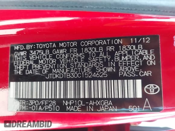 ✅ 2012 Toyota Prius Three • VIN: JTDKDTB30C1524625 • Lot: 43741804. Listed on IAAI with 129,873 mi. Free auction sales archive from the USA and detailed vehicle history report at DreamBid. Image 9.