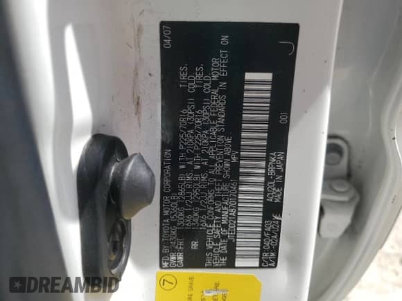 2007 Toyota Highlander w/3rd Row с VIN JTEDD21A870170461, выставлен на аукционе Copart как лот 56069205 с пробегом 172 709 миль миль и Списание • Salvage title. История ставок и продаж доступна на DreamBid. Изображение 13.