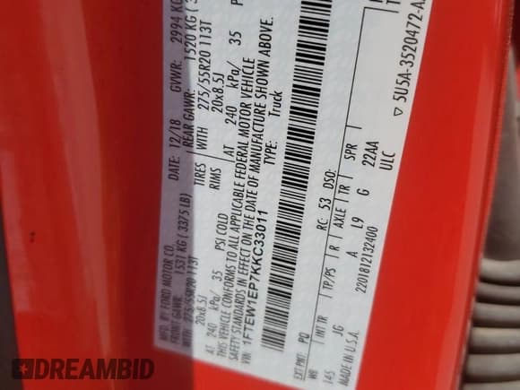 ✅ 2019 Ford F-150 XL • VIN: 1FTEW1EP7KKC33011 • Lot: 67731965. Listed on Copart with 72,751 mi. Free auction sales archive from the USA and detailed vehicle history report at DreamBid. Image 13.