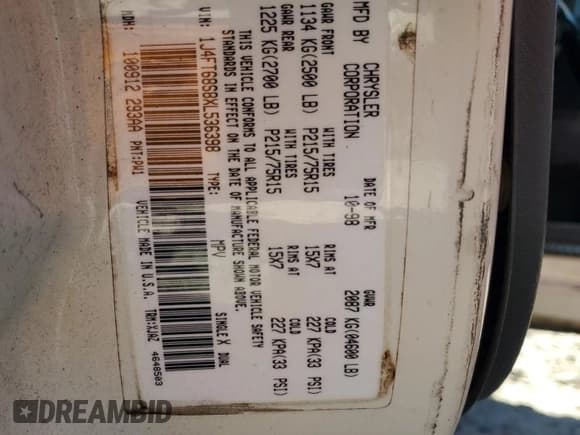 ✅ 1999 Jeep Cherokee Sport • VIN: 1J4FT68S8XL536398 • Lot: 87068025. Listed on Copart with Not provided. Free auction sales archive from the USA and detailed vehicle history report at DreamBid. Image 13.