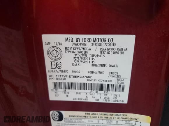 ✅ 2014 Ford F-150 XL • VIN: 1FTFW1ET5EKG37687 • Lot: 70248965. Wystawiony na Copart z przebiegiem 152 048 mil. Bezpłatny archiwum sprzedaży aukcyjnych z USA i szczegółowy raport historii pojazdu na DreamBid. Zdjęcie 12.