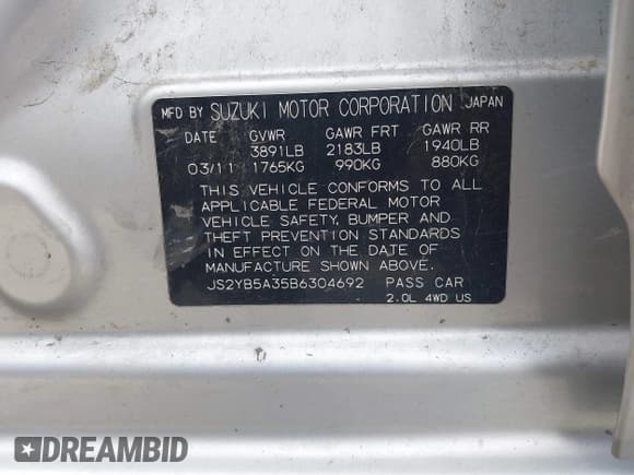 ✅ 2011 Suzuki SX4 Crossover • VIN: JS2YB5A35B6304692 • Lot: 43462860. Wystawiony na IAAI z przebiegiem 72 438 mil. Bezpłatny archiwum sprzedaży aukcyjnych z USA i szczegółowy raport historii pojazdu na DreamBid. Zdjęcie 9.