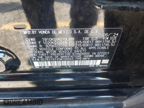 ✅ 2025 Honda HR-V EX-L • VIN: 3CZRZ1H74SM706564 • Лот: 43347553. Опубликован ранее на IAAI с пробегом 14 985 миль. Бесплатный доступ к архиву аукционных продаж из США и подробный отчёт об истории автомобиля на DreamBid. Изображение 9.