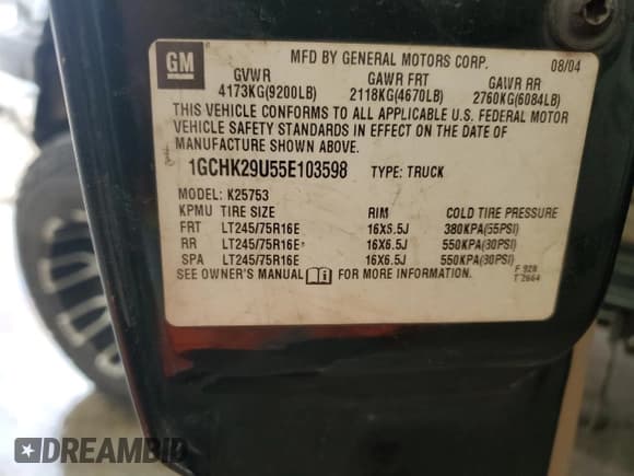 ✅ 2005 Chevrolet Silverado 2500HD LT • VIN: 1GCHK29U55E103598 • Lot: 82179554. Listed on Copart with 237,683 mi. Free auction sales archive from the USA and detailed vehicle history report at DreamBid. Image 12.