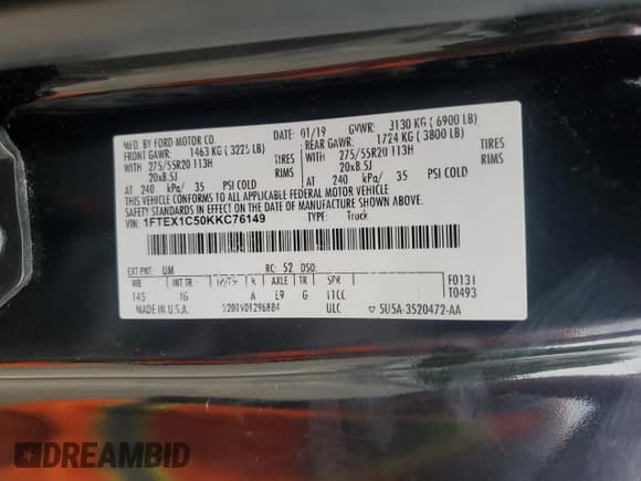 ✅ 2019 Ford F-150 XL • VIN: 1FTEX1C50KKC76149 • Lot: 59223965. Wystawiony na Copart z przebiegiem 271 479 mil. Bezpłatny archiwum sprzedaży aukcyjnych z USA i szczegółowy raport historii pojazdu na DreamBid. Zdjęcie 12.