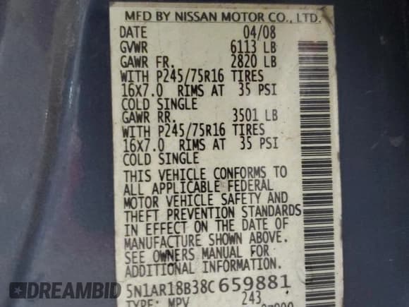 ✅ 2008 Nissan Pathfinder SE • VIN: 5N1AR18B38C659881 • Lot: 85521075. Listed on Copart with 229,533 mi. Free auction sales archive from the USA and detailed vehicle history report at DreamBid. Image 13.