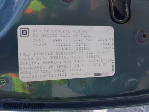 ✅ 1993 Buick Century Special • VIN: 3G4AG55N8PS633121 • Лот: 42749854. Опубликован ранее на IAAI с пробегом 66 249 миль. Бесплатный доступ к архиву аукционных продаж из США и подробный отчёт об истории автомобиля на DreamBid. Изображение 9.