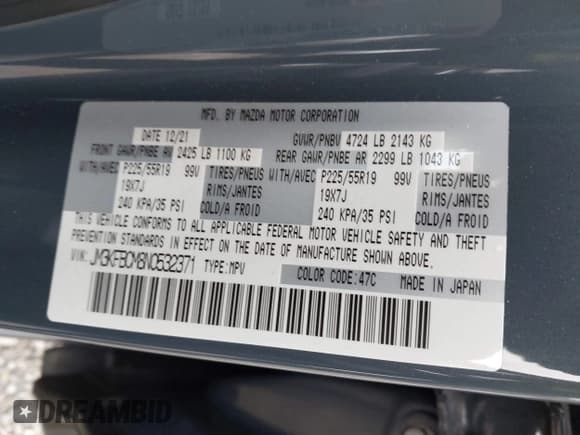 ✅ 2022 Mazda CX-5 S Preferred • VIN: JM3KFBCM8N0532371 • Lot: 43595627. Listed on IAAI with Not provided. Free auction sales archive from the USA and detailed vehicle history report at DreamBid. Image 9.