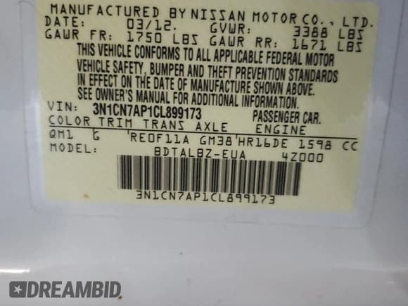 ✅ 2012 Nissan Versa S • VIN: 3N1CN7AP1CL899173 • Лот: 91646195. Опубликован ранее на Copart с пробегом 136 768 миль. Бесплатный доступ к архиву аукционных продаж из США и подробный отчёт об истории автомобиля на DreamBid. Изображение 12.