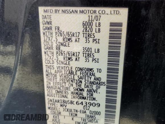 ✅ 2008 Nissan Pathfinder S • VIN: 5N1AR18U58C643909 • Lot: 47435565. Wystawiony na Copart z przebiegiem 210 390 mil. Bezpłatny archiwum sprzedaży aukcyjnych z USA i szczegółowy raport historii pojazdu na DreamBid. Zdjęcie 15.