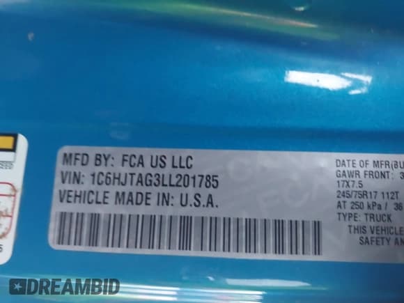 ✅ 2020 Jeep Gladiator Sport S • VIN: 1C6HJTAG3LL201785 • Lot: 43717475. Wystawiony na IAAI z przebiegiem Nie podano. Bezpłatny archiwum sprzedaży aukcyjnych z USA i szczegółowy raport historii pojazdu na DreamBid. Zdjęcie 9.