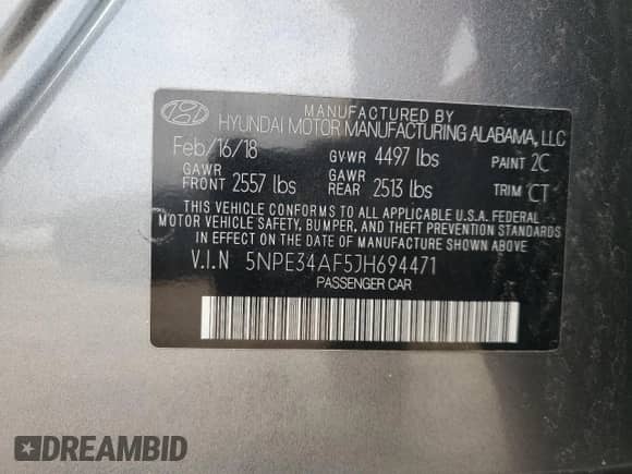 2018 Hyundai Sonata SEL with VIN 5NPE34AF5JH694471, listed as a Copart auction lot 89831945 with 85,041 mi miles and Salvage title. Bid and sale history available at DreamBid. Image 12.