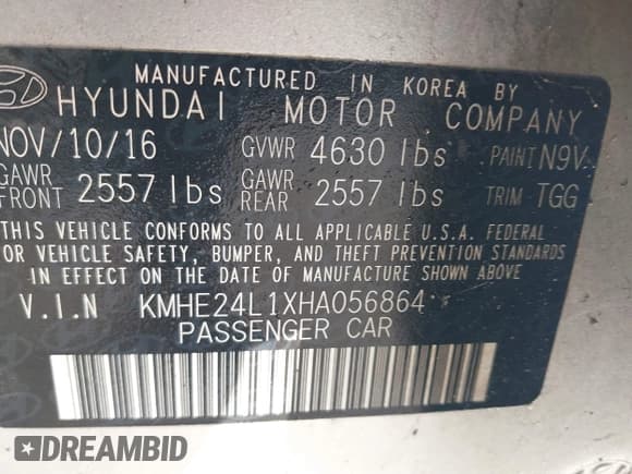 ✅ 2017 Hyundai Sonata SE • VIN: KMHE24L1XHA056864 • Lot: 43520740. Listed on IAAI with 244,524 mi. Free auction sales archive from the USA and detailed vehicle history report at DreamBid. Image 9.