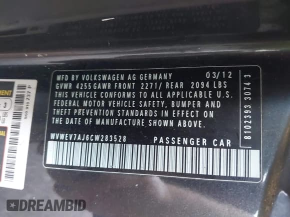 ✅ 2012 Volkswagen Golf GTI w/Conv & Sunroof • VIN: WVWEV7AJ6CW283528 • Lot: 42778418. Listed on IAAI with 117,812 mi. Free auction sales archive from the USA and detailed vehicle history report at DreamBid. Image 9.