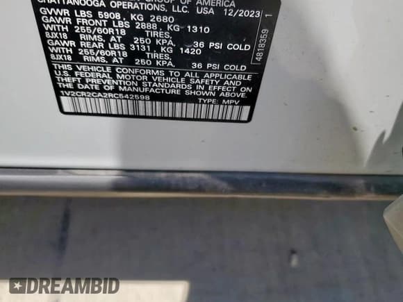 ✅ 2024 Volkswagen Atlas Peak Edition SE • VIN: 1V2CR2CA2RC542598 • Лот: 69397115. Опубликован ранее на Copart с пробегом 40 111 миль. Бесплатный доступ к архиву аукционных продаж из США и подробный отчёт об истории автомобиля на DreamBid. Изображение 12.