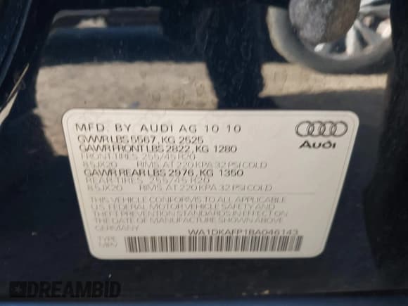 ✅ 2011 Audi Q5 Premium Plus • VIN: WA1DKAFP1BA046143 • Lot: 43676274. Wystawiony na IAAI z przebiegiem 106 963 mil. Bezpłatny archiwum sprzedaży aukcyjnych z USA i szczegółowy raport historii pojazdu na DreamBid. Zdjęcie 9.