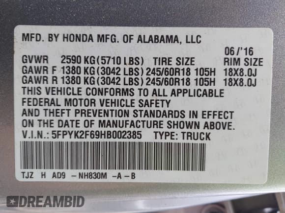 ✅ 2017 Honda Ridgeline RTL-T • VIN: 5FPYK2F69HB002385 • Лот: 42670875. Опубликован ранее на IAAI с пробегом 74 937 миль. Бесплатный доступ к архиву аукционных продаж из США и подробный отчёт об истории автомобиля на DreamBid. Изображение 9.