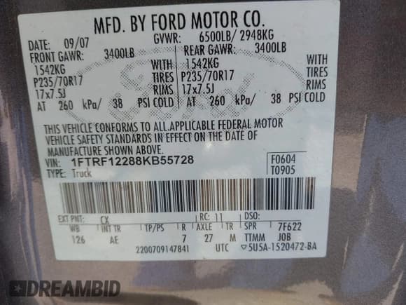 ✅ 2008 Ford F-150 XL • VIN: 1FTRF12288KB55728 • Lot: 43560381. Listed on IAAI with 175,929 mi. Free auction sales archive from the USA and detailed vehicle history report at DreamBid. Image 9.