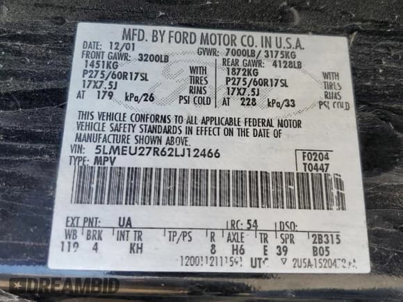 ✅ 2002 Lincoln Navigator • VIN: 5LMEU27R62LJ12466 • Lot: 54072715. Listed on Copart with 235,146 mi. Free auction sales archive from the USA and detailed vehicle history report at DreamBid. Image 13.