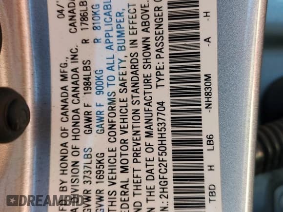 ✅ 2017 Honda Civic LX • VIN: 2HGFC2F50HH537704 • Lot: 92633415. Wystawiony na Copart z przebiegiem 128 801 mil. Bezpłatny archiwum sprzedaży aukcyjnych z USA i szczegółowy raport historii pojazdu na DreamBid. Zdjęcie 13.