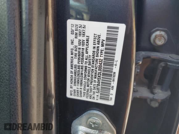 ✅ 2013 Acura RDX Technology • VIN: 5J8TB4H5XDL000432 • Lot: 58232495. Listed on Copart with 140,314 mi. Free auction sales archive from the USA and detailed vehicle history report at DreamBid. Image 13.