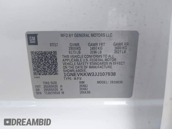 2018 Chevrolet Traverse High Country z VIN 1GNEVKKW3JJ107938, wystawiony jako IAAI lot #43356811 z przebiegiem 76 017 mil mil oraz . Historia ofert i sprzedaży dostępna na DreamBid. Obrazek 9.