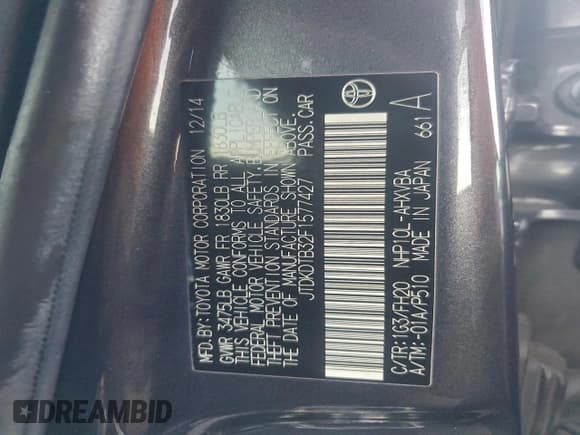 ✅ 2015 Toyota Prius Two • VIN: JTDKDTB32F1577427 • Lot: 94697685. Listed on Copart with 133,307 mi. Free auction sales archive from the USA and detailed vehicle history report at DreamBid. Image 12.