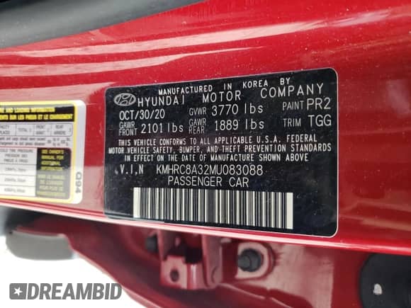 2021 Hyundai Venue SEL with VIN KMHRC8A32MU083088, listed as a Copart auction lot 72501354 with 31,873 mi miles and Salvage title. Bid and sale history available at DreamBid. Image 12.