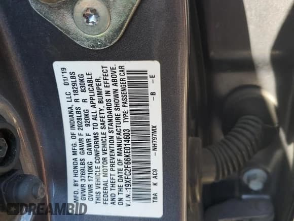 ✅ 2019 Honda Civic LX • VIN: 19XFC2F66KE014603 • Лот: 84983355. Опубликован ранее на Copart с пробегом 100 035 миль. Бесплатный доступ к архиву аукционных продаж из США и подробный отчёт об истории автомобиля на DreamBid. Изображение 12.