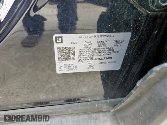 ✅ 2021 GMC Acadia SLT • VIN: 1GKKNML42MZ173881 • Lot: 55998985. Listed on Copart with 55,496 mi. Free auction sales archive from the USA and detailed vehicle history report at DreamBid. Image 13.