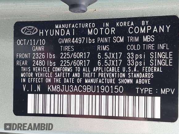 2011 Hyundai Tucson GLS с VIN KM8JU3AC9BU190150, выставлен на аукционе IAAI как лот 43634454 с пробегом 100 083 миль миль и . История ставок и продаж доступна на DreamBid. Изображение 9.