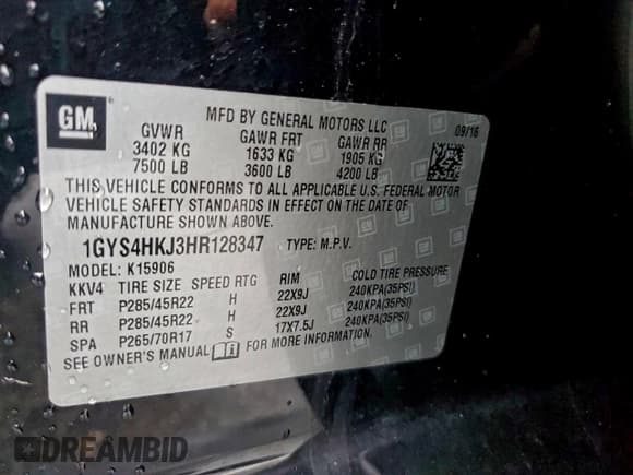 ✅ 2017 Cadillac Escalade ESV Luxury • VIN: 1GYS4HKJ3HR128347 • Lot: 95764855. Listed on Copart with 182,683 mi. Free auction sales archive from the USA and detailed vehicle history report at DreamBid. Image 13.