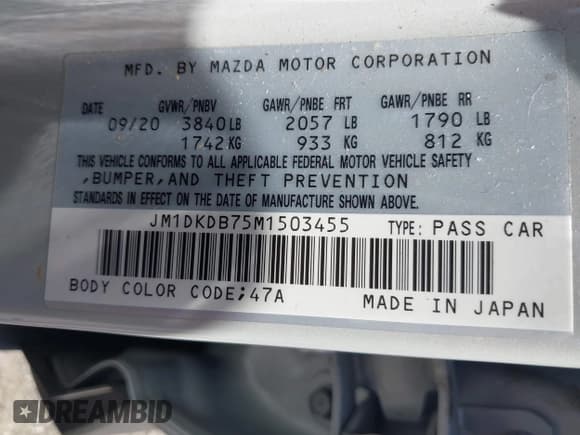 ✅ 2021 Mazda CX-3 Sport • VIN: JM1DKDB75M1503455 • Лот: 42571495. Опубликован ранее на IAAI с пробегом 49 381 миль. Бесплатный доступ к архиву аукционных продаж из США и подробный отчёт об истории автомобиля на DreamBid. Изображение 9.