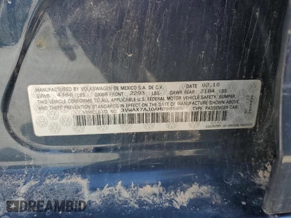 ✅ 2010 Volkswagen Jetta Limited Edition • VIN: 3VWAX7AJ0AM094585 • Лот: 84375355. Опубликован ранее на Copart с пробегом Не указан. Бесплатный доступ к архиву аукционных продаж из США и подробный отчёт об истории автомобиля на DreamBid. Изображение 12.